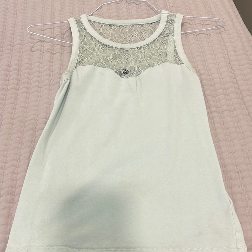 Express Light Blue Lace Trim Top